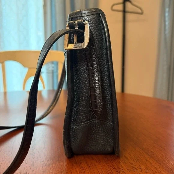 Brighton Emma Embossed Croc Pebbled Leather Shoulder Bag Adjustable Strap Black - Picture 3 of 15